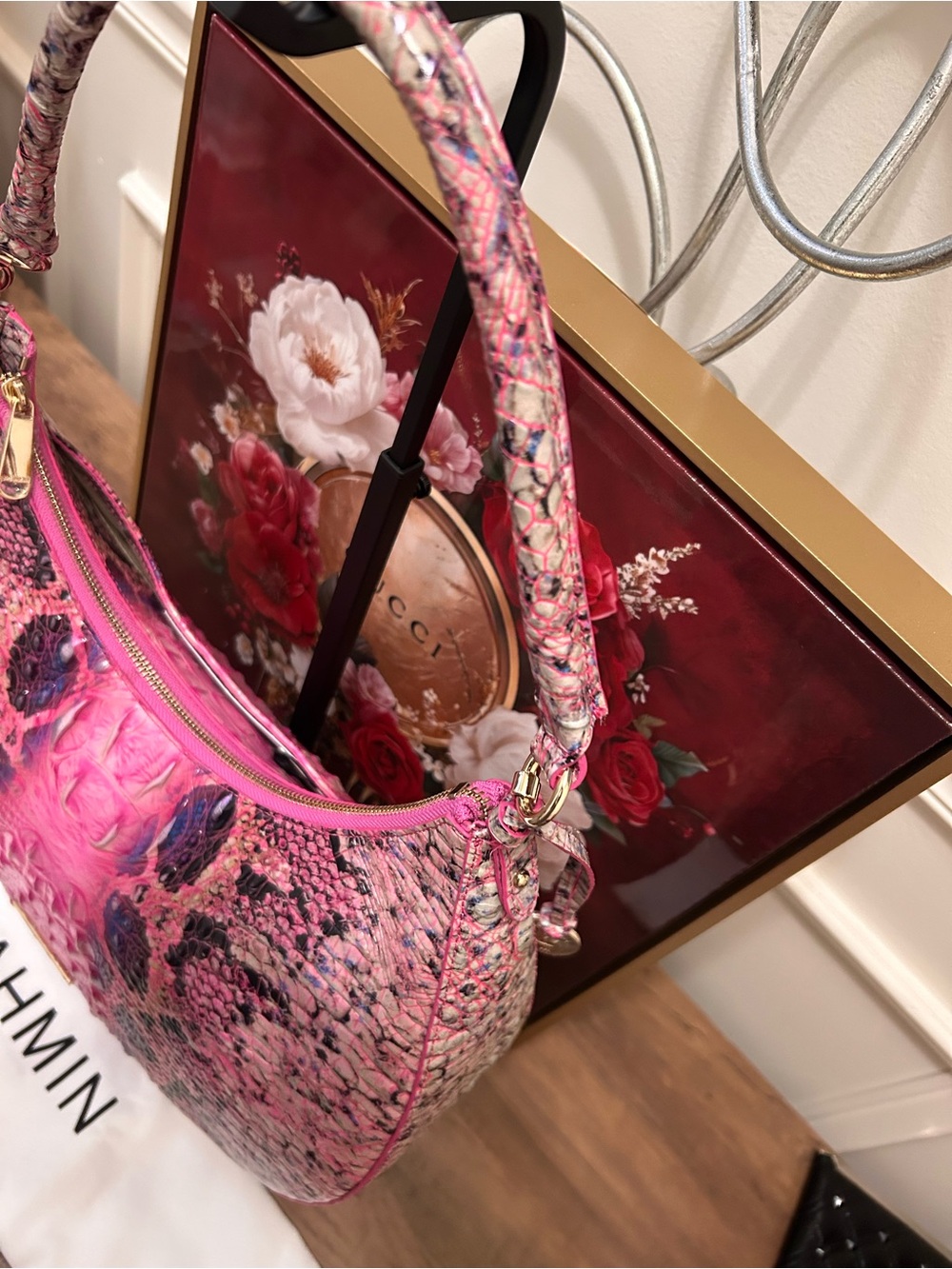Brahmin Bekka Pink Cobra Shoulder Hobo Bag with Dust Bag - Picture 7 of 15